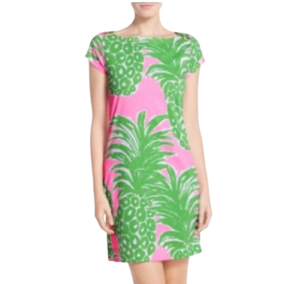 Lilly Pulitzer Loren Pink Green Pink Pout Flamenco Pineapple Knit Mini Dress - S - Picture 3 of 16
